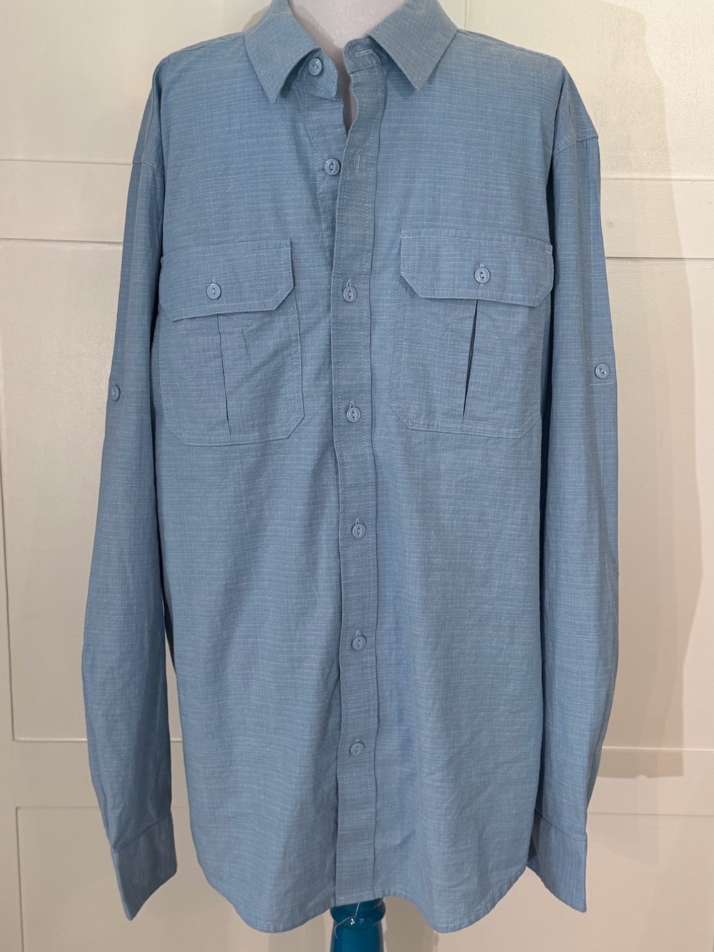 Men's Casual / Utility Light Blue Shirt with Chest Pockets Ocean Coast L